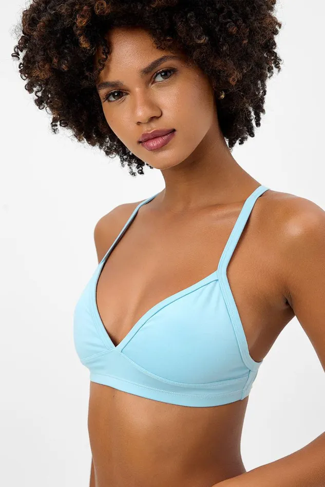 Frankies Bikinis Active Women Billie Racerback Sports Bra Baby Blue