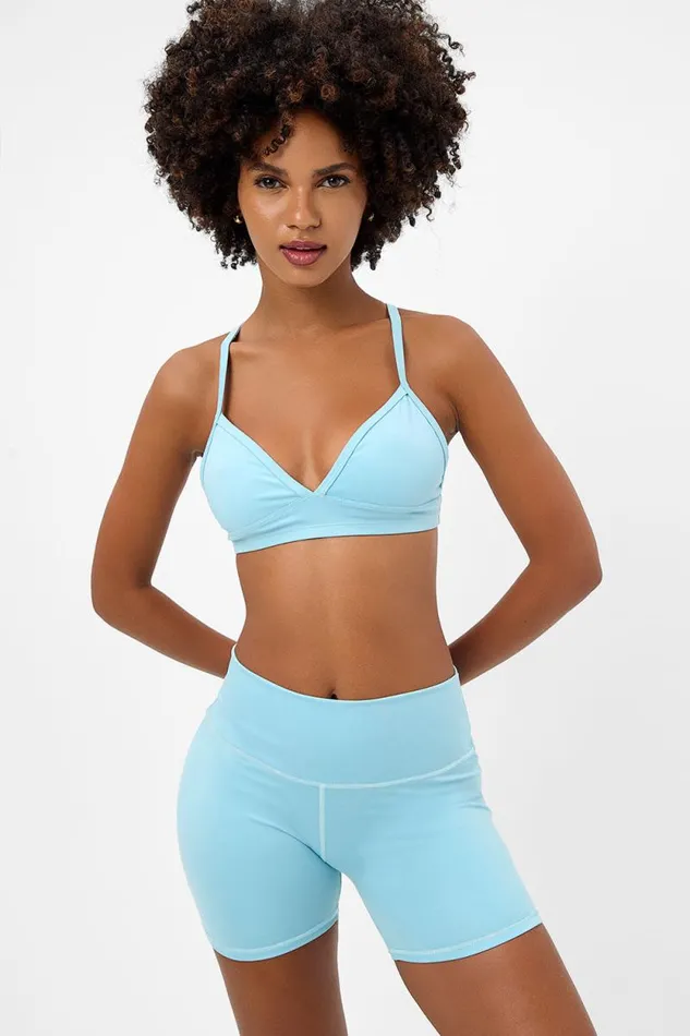 Frankies Bikinis Active Women Billie Racerback Sports Bra Baby Blue