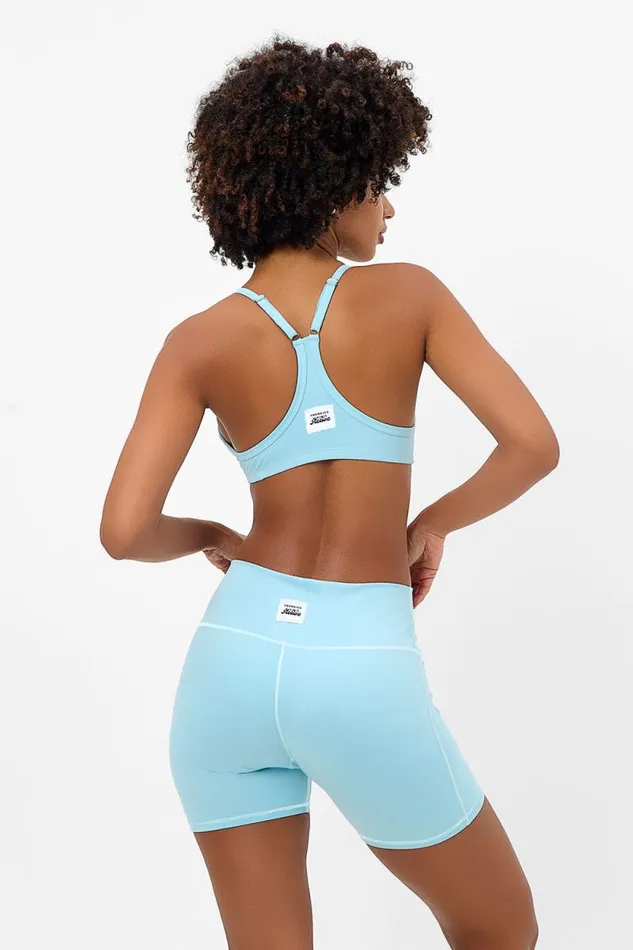 Frankies Bikinis Active Women Billie Racerback Sports Bra Baby Blue