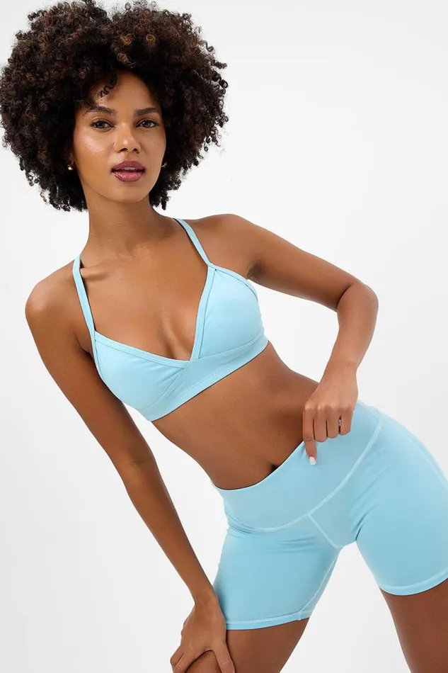 Frankies Bikinis Active Women Billie Racerback Sports Bra Baby Blue