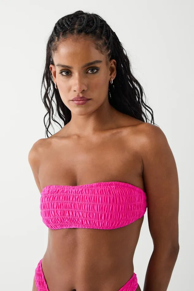 Frankies Bikinis Bikinis Women Rosabella Bandeau Shine Bikini Top Candy Pink