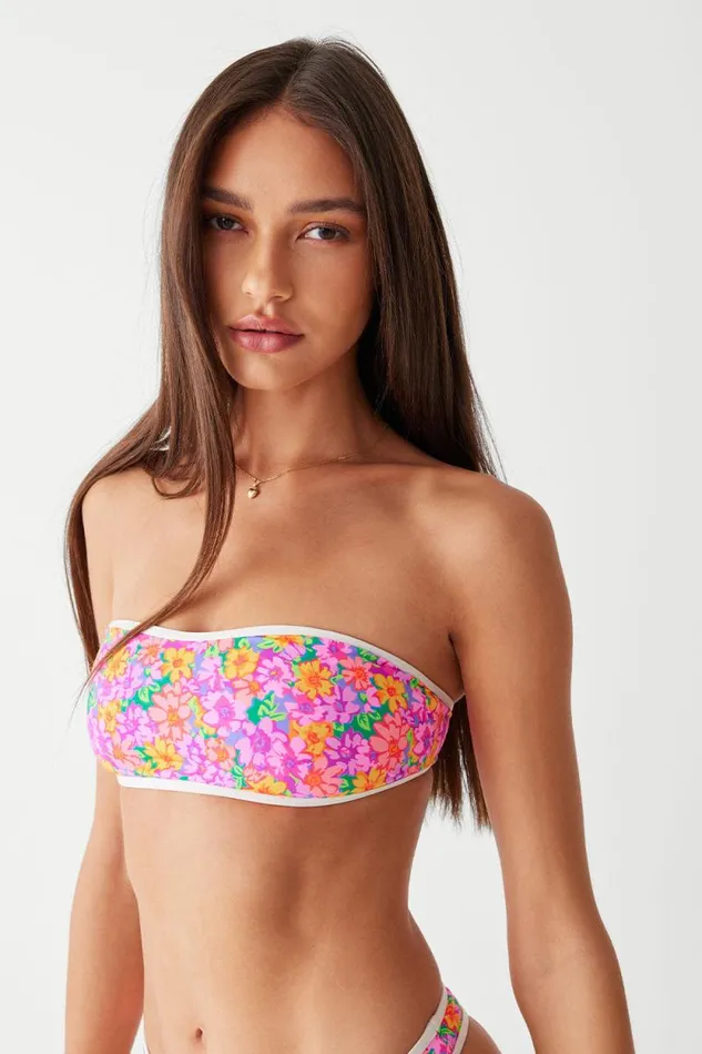Frankies Bikinis Bikinis Women Rosabella Floral Bandeau Bikini Top Daisy Pond