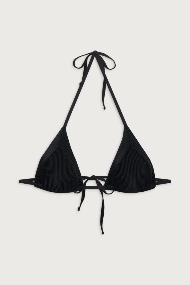 Frankies Bikinis Bikinis Women Sky Ribbed Triangle Bikini Top Black