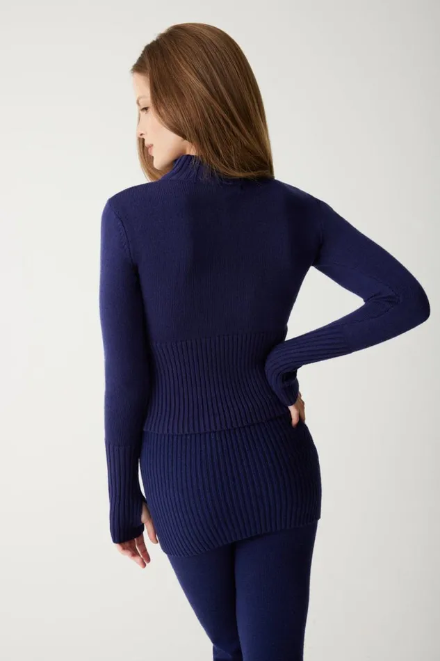 Frankies Bikinis Cloud Knits Women Maverick Cloud Knit Half Zip Sweater Luna Blue