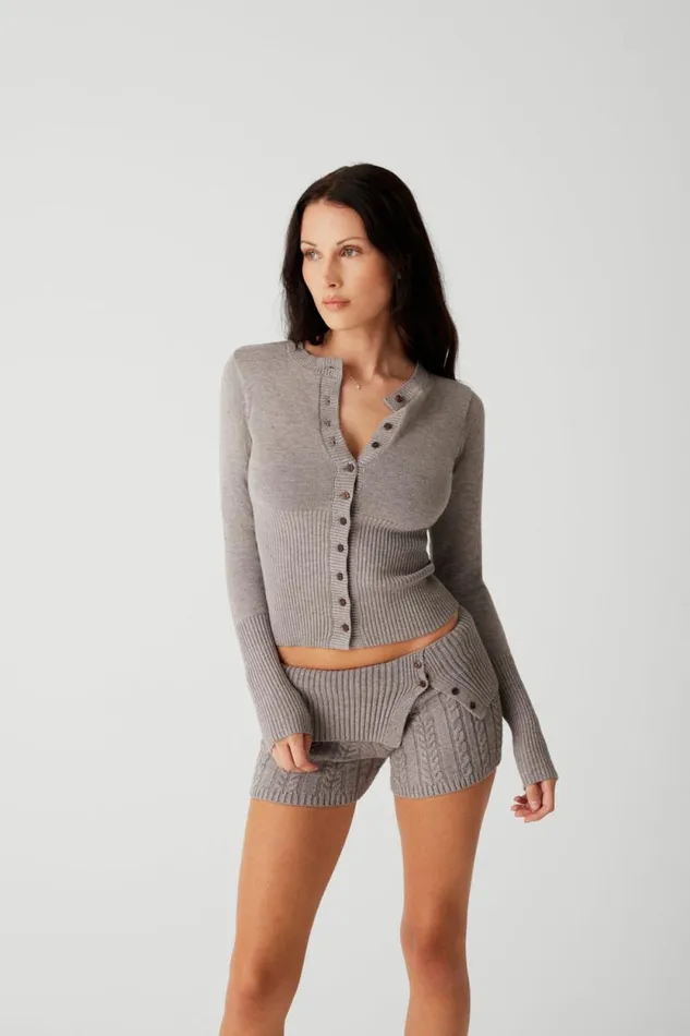 Frankies Bikinis Cloud Knits Women Nolan Cable Cloud Knit Mini Short Dark Pearl