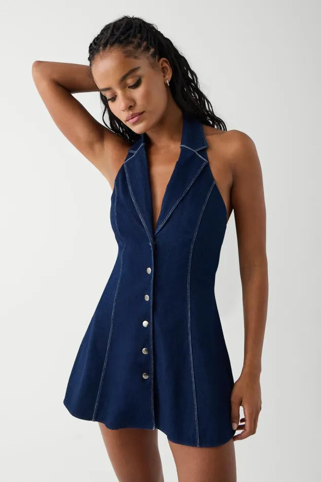 Frankies Bikinis Dresses Women Moonlight Denim Halter Dress Blue Denim