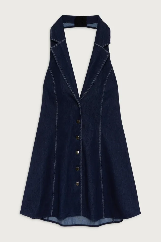 Frankies Bikinis Dresses Women Moonlight Denim Halter Dress Blue Denim