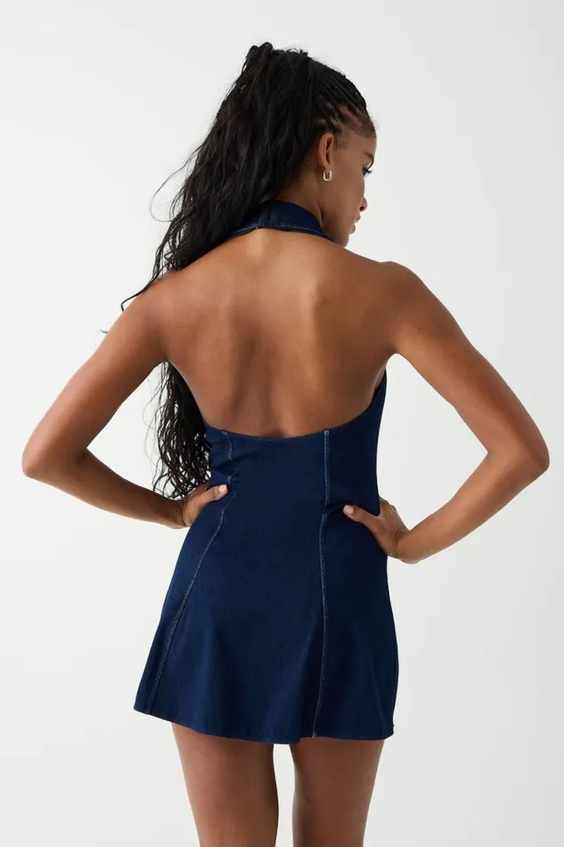 Frankies Bikinis Dresses Women Moonlight Denim Halter Dress Blue Denim