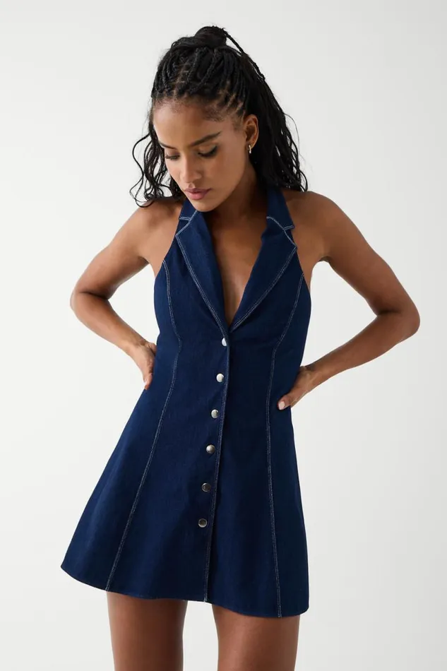 Frankies Bikinis Dresses Women Moonlight Denim Halter Dress Blue Denim