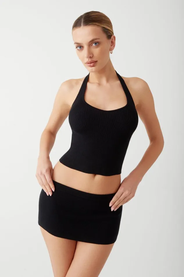 Frankies Bikinis Matching Sets Women Marialla Knit Halter Top Black