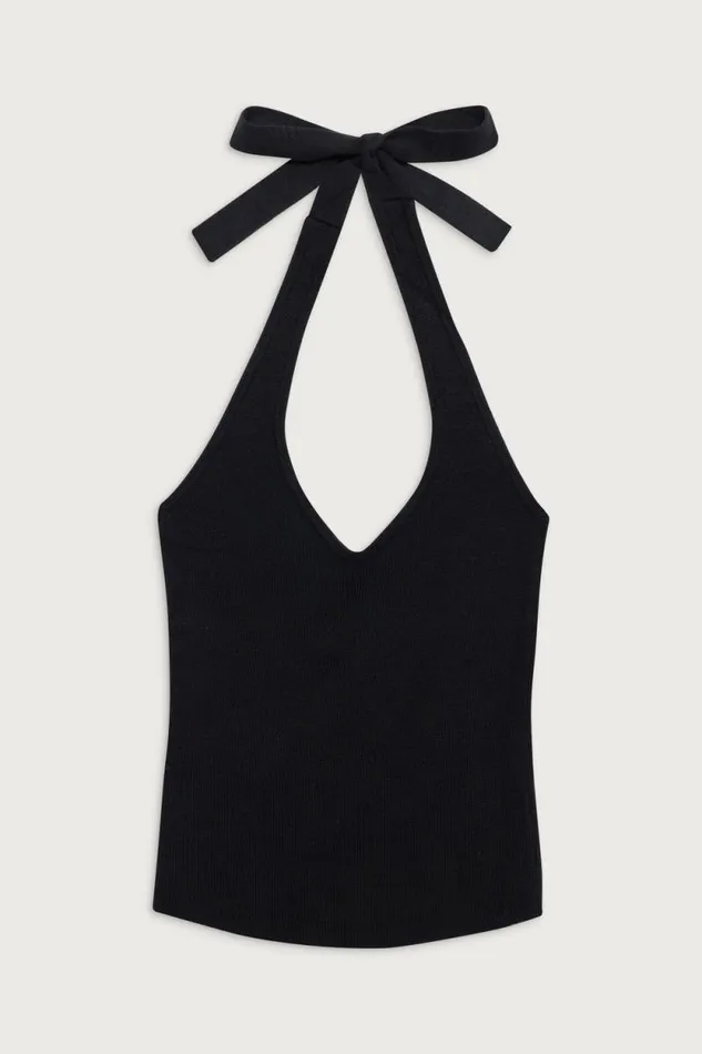 Frankies Bikinis Matching Sets Women Marialla Knit Halter Top Black