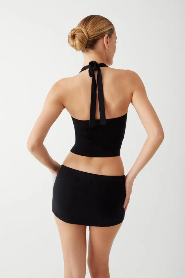 Frankies Bikinis Matching Sets Women Marialla Knit Halter Top Black