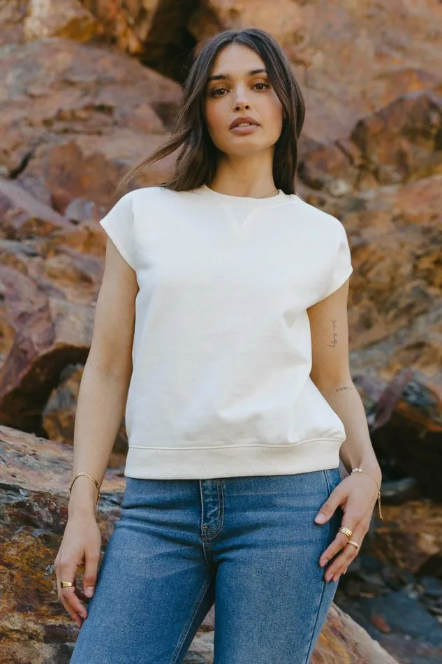 Gabrielle Muscle Sweater Tee In Cream 8211 FINAL SALE Cream Women Bohme Tops
