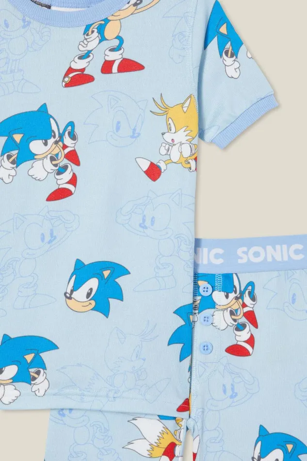 Girls 214Boys 214 Sleepwear Cotton On Sawyer Super Soft Short Sleeve Pyjama Set License Lcn Seg Frosty Bluespeedy Sonic