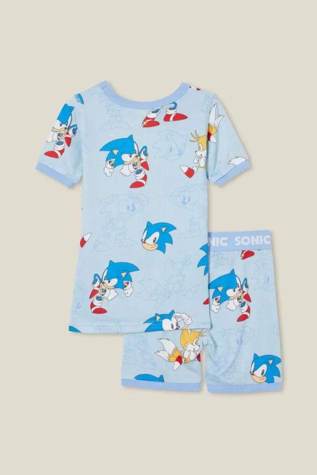 Girls 214Boys 214 Sleepwear Cotton On Sawyer Super Soft Short Sleeve Pyjama Set License Lcn Seg Frosty Bluespeedy Sonic