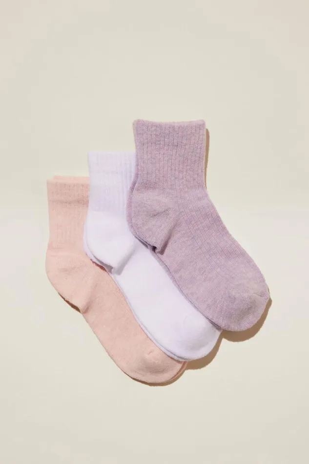 Girls 214Boys 214 Socks and Tights Cotton On 3Pk Mid Crew Socks Whitelilac Drop Marleblush Marle