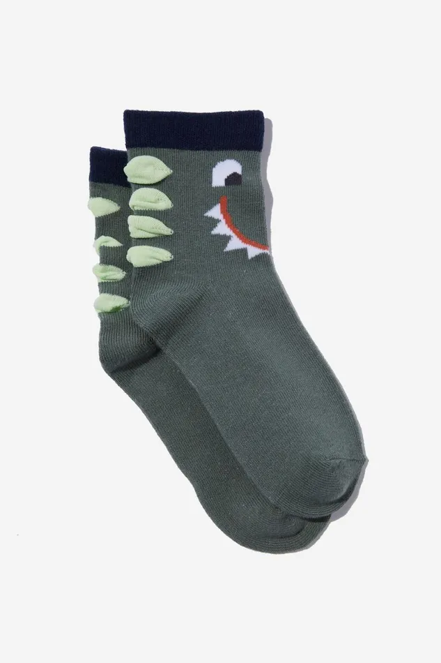 Girls 214Boys 214 Socks and Tights Cotton On Single Pack Crew Socks Swag Greendino Face