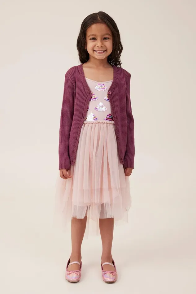 Girls 214 Jackets and Sweaters Cotton On Molly Cardigan Vintage Berry Sparkle