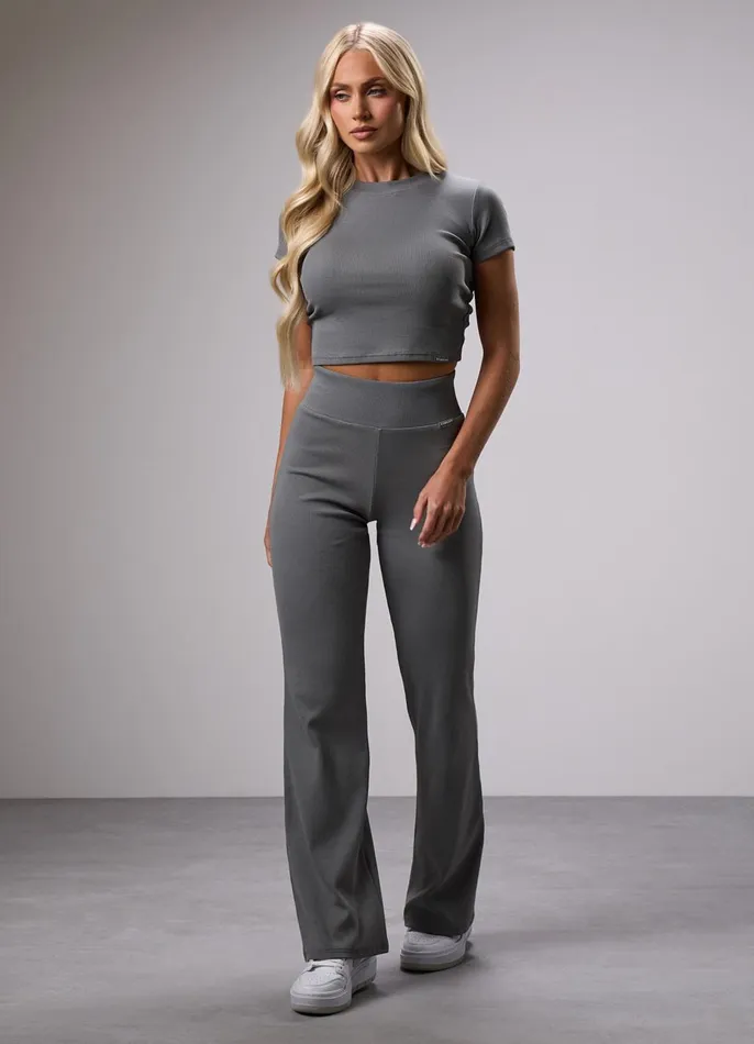 Gym King CoOrds Women 365 Rib Flared Legging 8211 Dark Sage