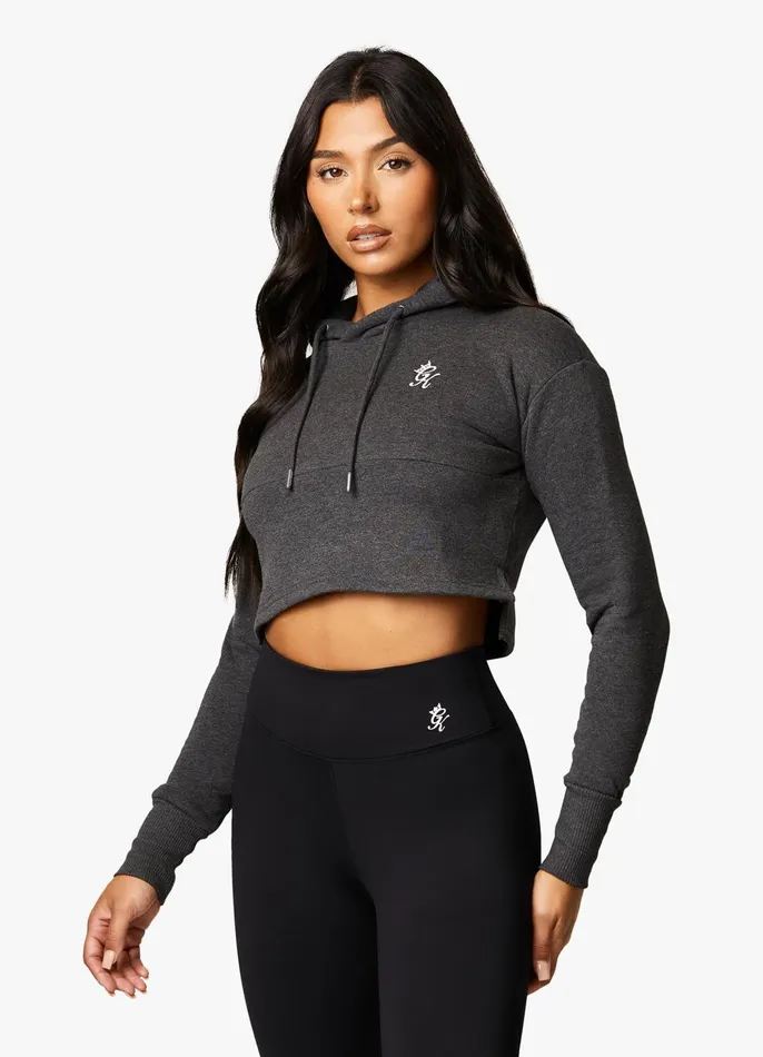Gym King Sweatshirts and Hoodies Women Sky Fleece Crop Hoodie 8211 Charcoal MarlWhite