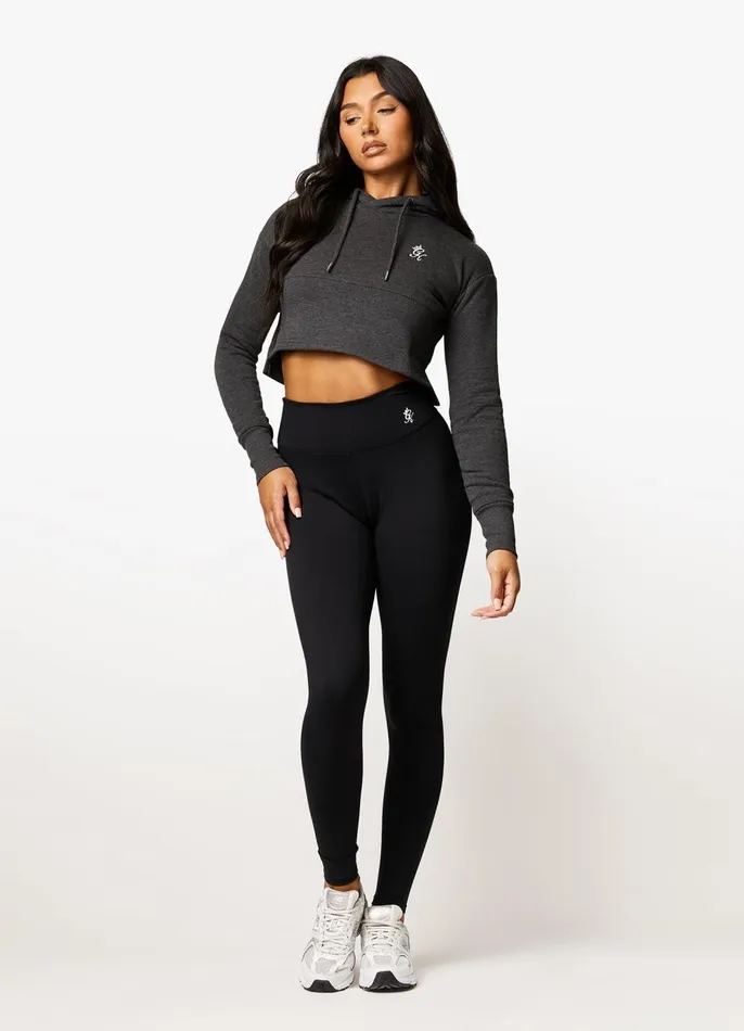 Gym King Sweatshirts and Hoodies Women Sky Fleece Crop Hoodie 8211 Charcoal MarlWhite