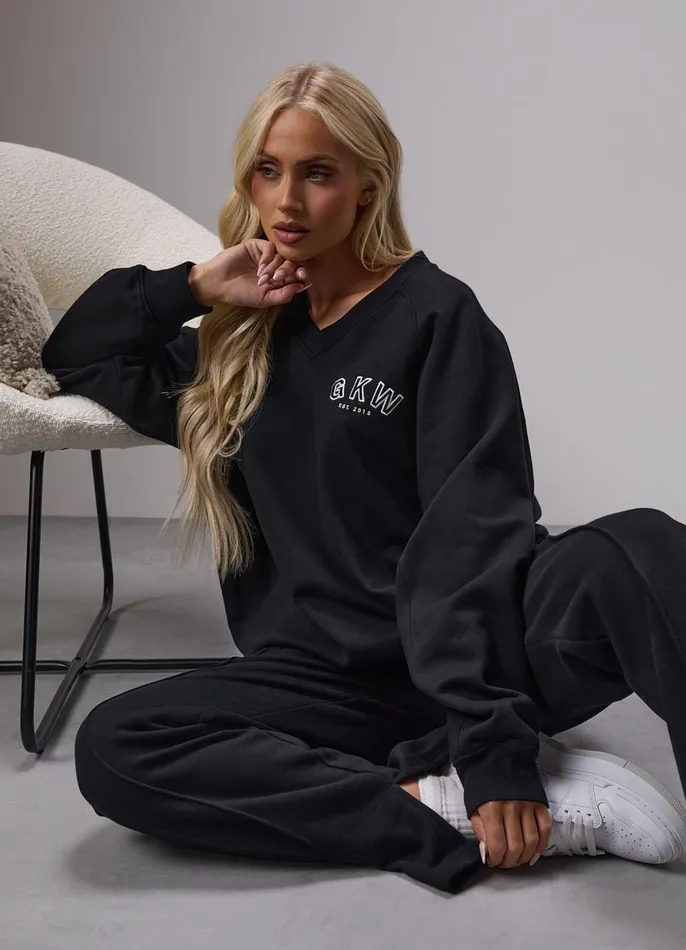 Gym King Tracksuits Women GKW Sports Luxe V Neck Tracksuit 8211 Black