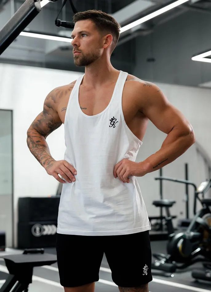 Gym King Vests Men Stringer Jersey Vest 8211 White