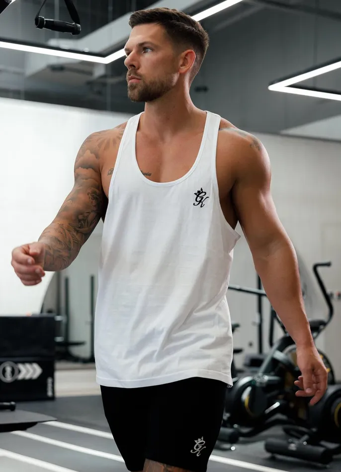 Gym King Vests Men Stringer Jersey Vest 8211 White
