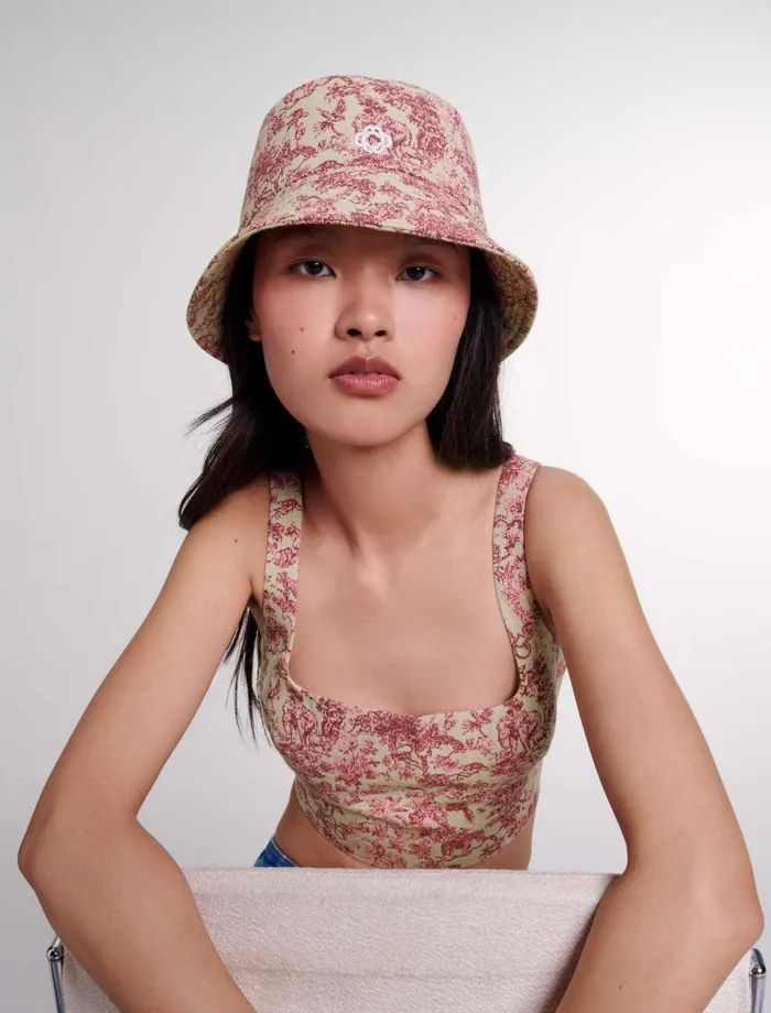 Hats Women Maje Patterned Cotton Bucket Hat Pink Jungle Canvas
