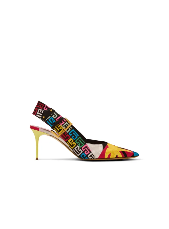 Heeled Ruby Slingbacks In Printed Satin Multicolor Women Balmain High Heels and Pumps