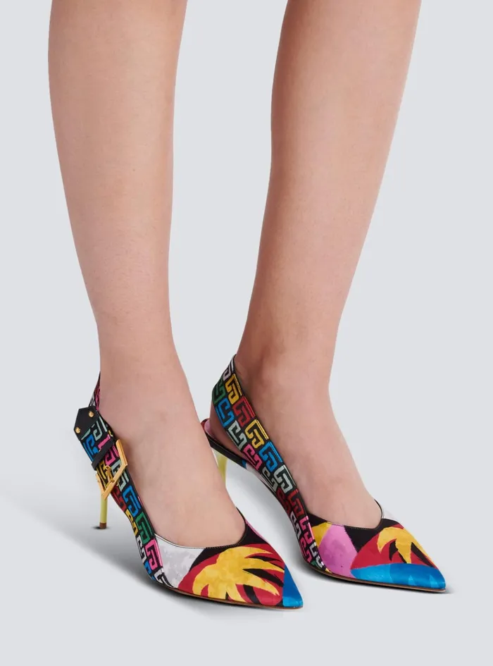 Heeled Ruby Slingbacks In Printed Satin Multicolor Women Balmain High Heels and Pumps