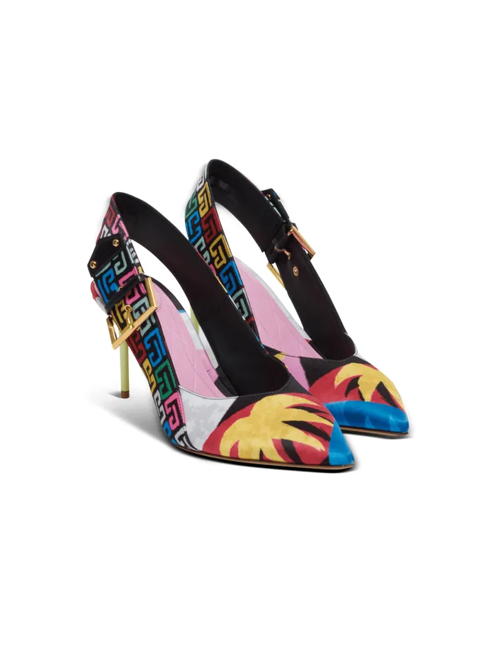 Heeled Ruby Slingbacks In Printed Satin Multicolor Women Balmain High Heels and Pumps