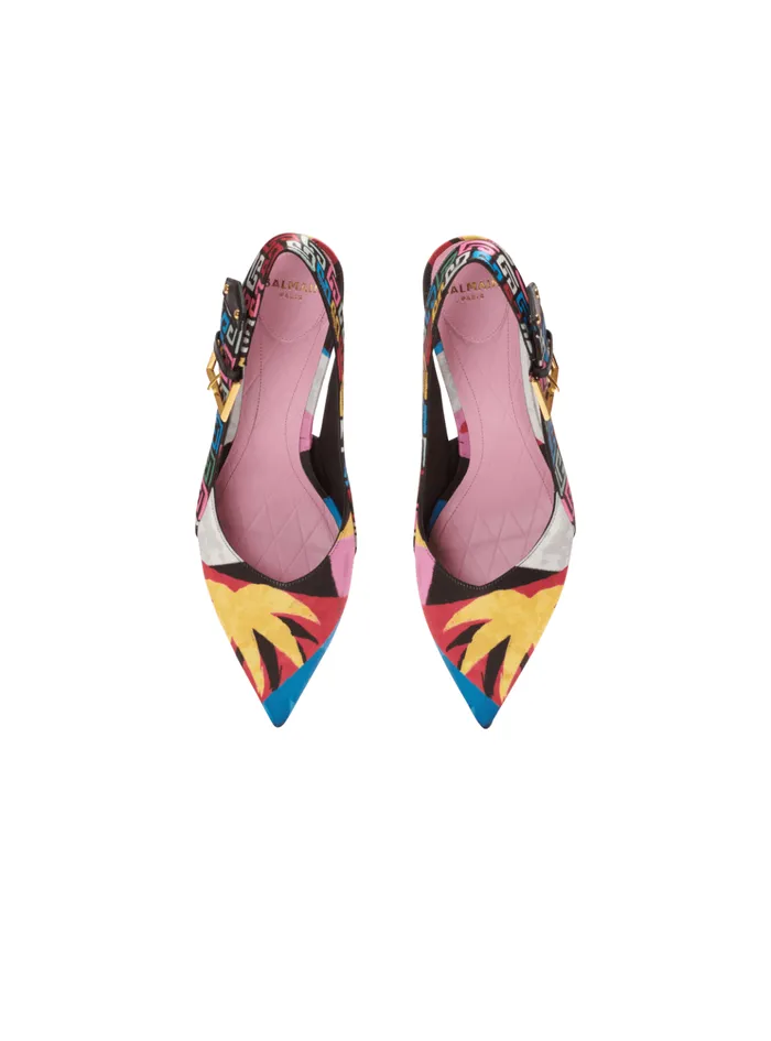 Heeled Ruby Slingbacks In Printed Satin Multicolor Women Balmain High Heels and Pumps