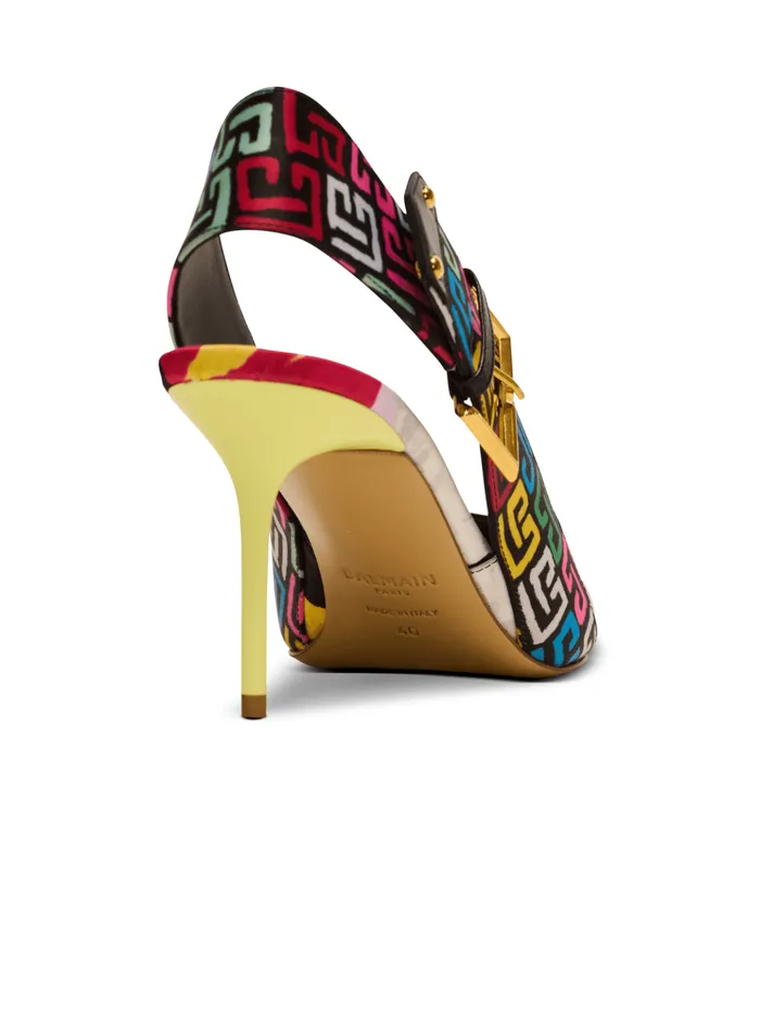 Heeled Ruby Slingbacks In Printed Satin Multicolor Women Balmain High Heels and Pumps