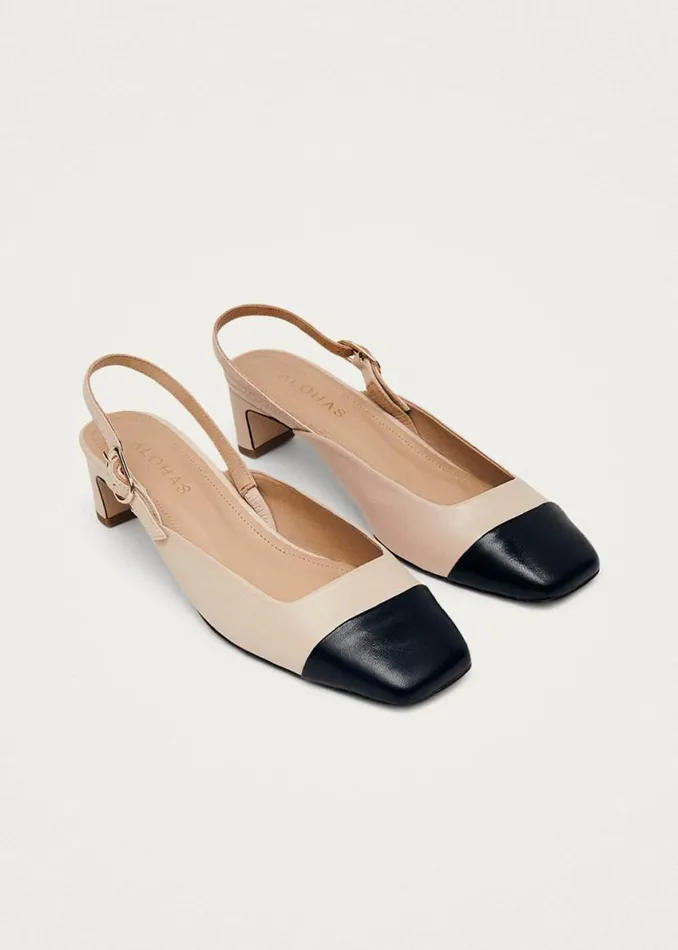 Heels Women ALOHAS Lindy Bicolor Cream Black Leather Pumps