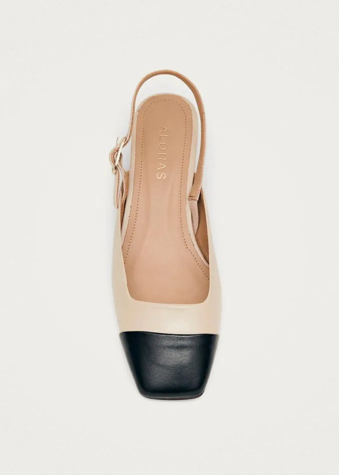 Heels Women ALOHAS Lindy Bicolor Cream Black Leather Pumps