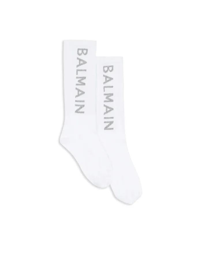 High Socks With Logo White Kids Balmain