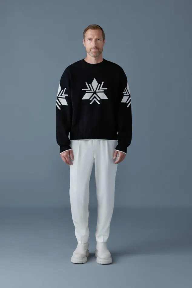 Hoodies and Tops Men Mackage BENTLEYSF Jacquard Snowflake Knit Sweater Blackcream Hoodies and Tops Men Mackage BENTLEYSF Jacquard Snowflake Knit Sweater Blackcream