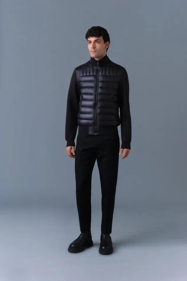 Hoodies and Tops Men Mackage COLLINR Nano Down Mixed Media Bomber Jacket Black Hoodies and Tops Men Mackage COLLINR Nano Down Mixed Media Bomber Jacket Black