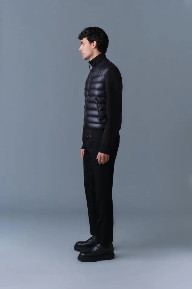 Hoodies and Tops Men Mackage COLLINR Nano Down Mixed Media Bomber Jacket Black Hoodies and Tops Men Mackage COLLINR Nano Down Mixed Media Bomber Jacket Black