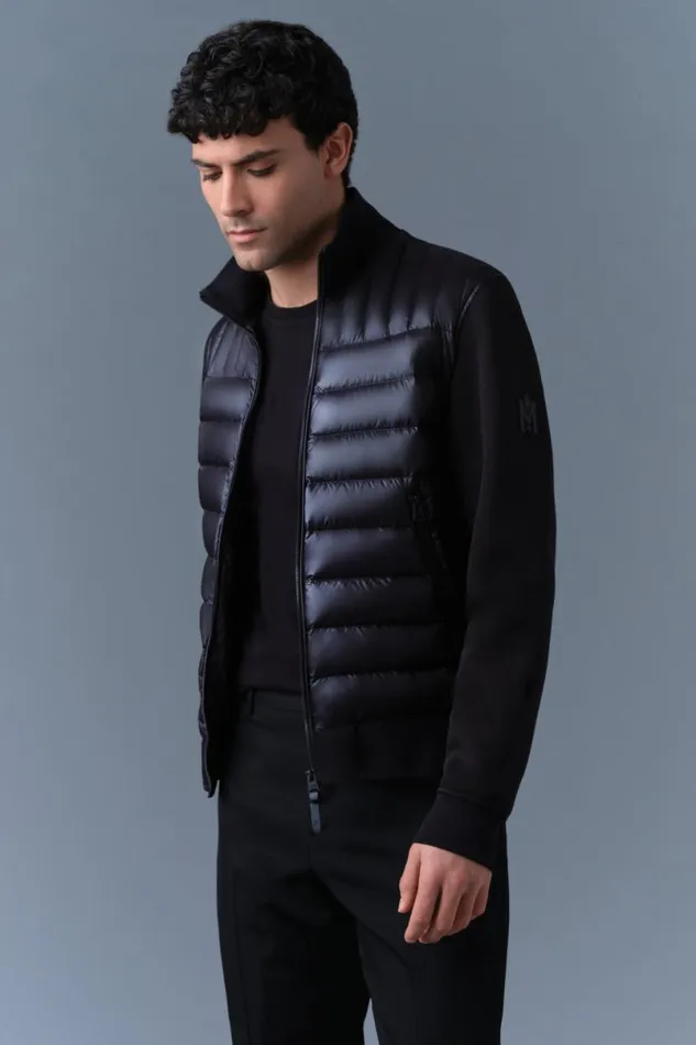 Hoodies and Tops Men Mackage COLLINR Nano Down Mixed Media Bomber Jacket Black Hoodies and Tops Men Mackage COLLINR Nano Down Mixed Media Bomber Jacket Black