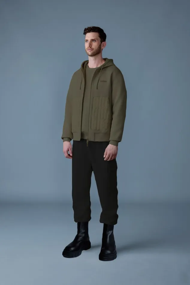 Hoodies and Tops Men Mackage CRUZ Zipup Hybrid Vertical Quilt Hoodie Light Military Hoodies and Tops Men Mackage CRUZ Zipup Hybrid Vertical Quilt Hoodie Light Military