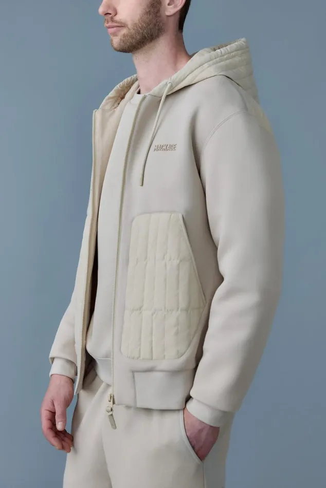Hoodies and Tops Men Mackage CRUZ Zipup Hybrid Vertical Quilt Hoodie Light Military Hoodies and Tops Men Mackage CRUZ Zipup Hybrid Vertical Quilt Hoodie Light Military
