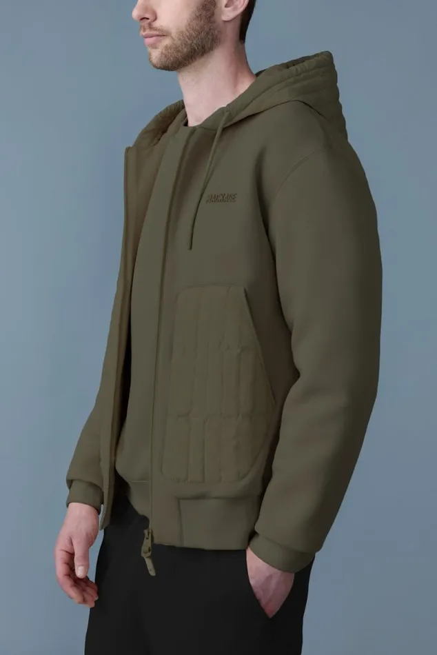 Hoodies and Tops Men Mackage CRUZ Zipup Hybrid Vertical Quilt Hoodie Light Military Hoodies and Tops Men Mackage CRUZ Zipup Hybrid Vertical Quilt Hoodie Light Military