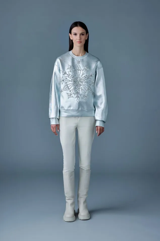 Hoodies and Tops Women Mackage MAZI Snowflake Diamante Appliqu Sweater Silver Hoodies and Tops Women Mackage MAZI Snowflake Diamante Appliqu Sweater Silver