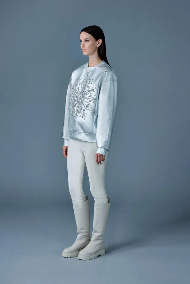 Hoodies and Tops Women Mackage MAZI Snowflake Diamante Appliqu Sweater Silver Hoodies and Tops Women Mackage MAZI Snowflake Diamante Appliqu Sweater Silver