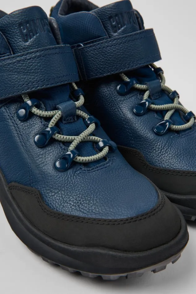 Hook And Loop Kids Camper CRCLR Dark Blue Leather And Textile Ankle Boots
