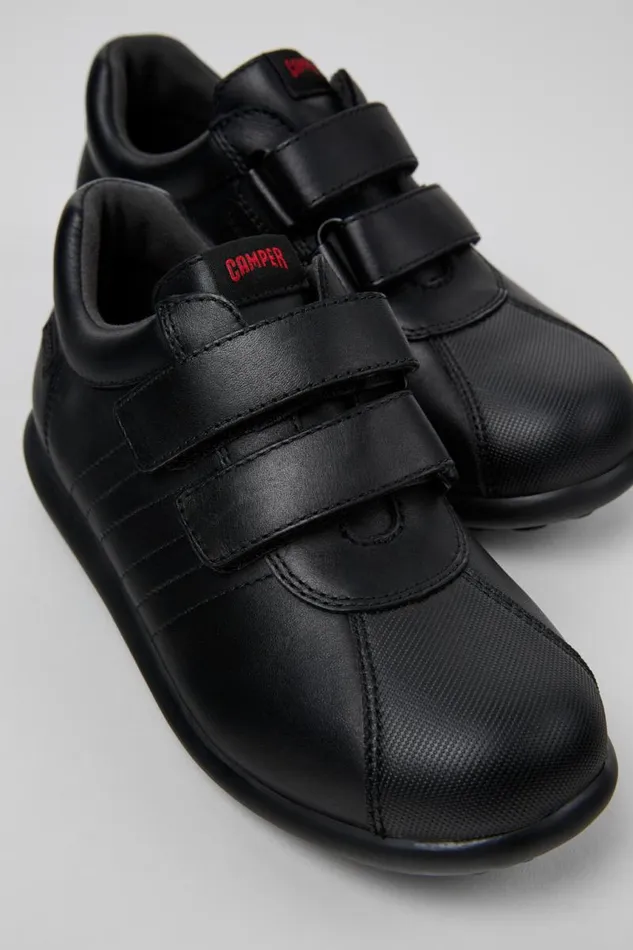 Hook And Loop Kids Camper Pelotas Black Leather Shoes