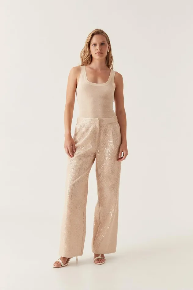 Incandescent Sequin Pant Sand Brown Women Aje Pants