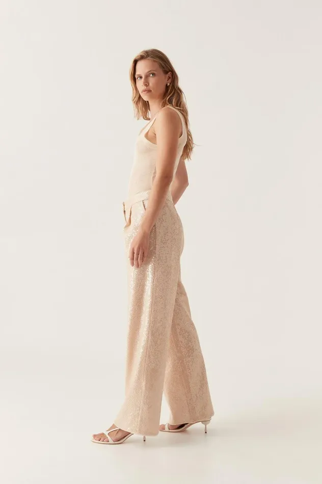 Incandescent Sequin Pant Sand Brown Women Aje Pants